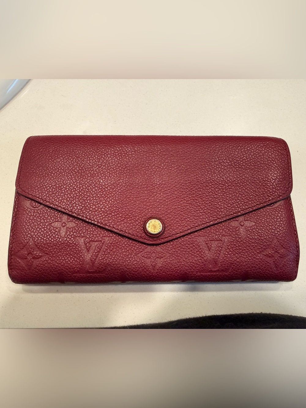 Louis Vuitton LV Monogram Empreinte Leather Sarah Long Wallet Purple